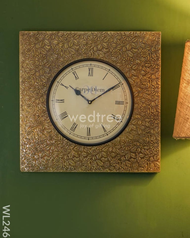 Wall Clock - Brass Square Embossed (16X16) Wl2461 Clocks