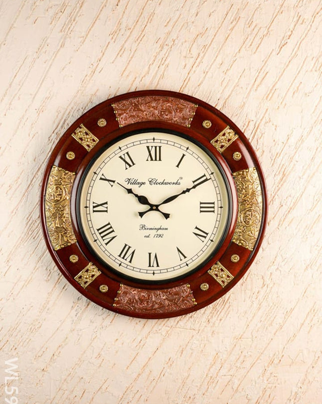 Wall Clock - Embossed Brass with Floral Designs - 18 inch - WL5914 - Wall Clocks