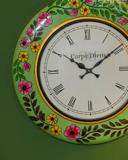 Wall Clock - Hand Painted Floral Design (18 Inch) Wl0430 Clocks