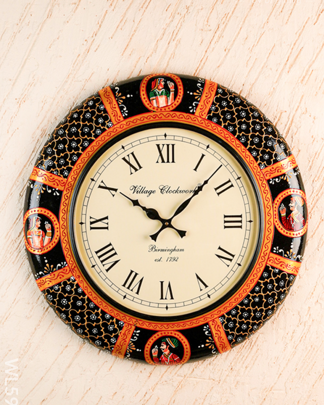 Wall Clock - Painted with Floral Design - 18 inch - WL5907 - Wall Clocks