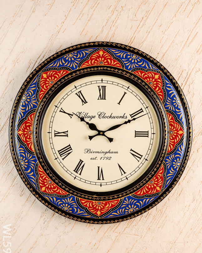 Wall Clock - Painted with Floral Design - 18 inch - WL5912 - Wall Clocks