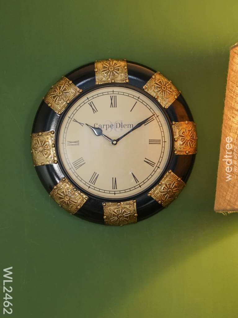 Wall Clock - Polished Brass In Black Base (12 Inch) Wl2462 Clocks
