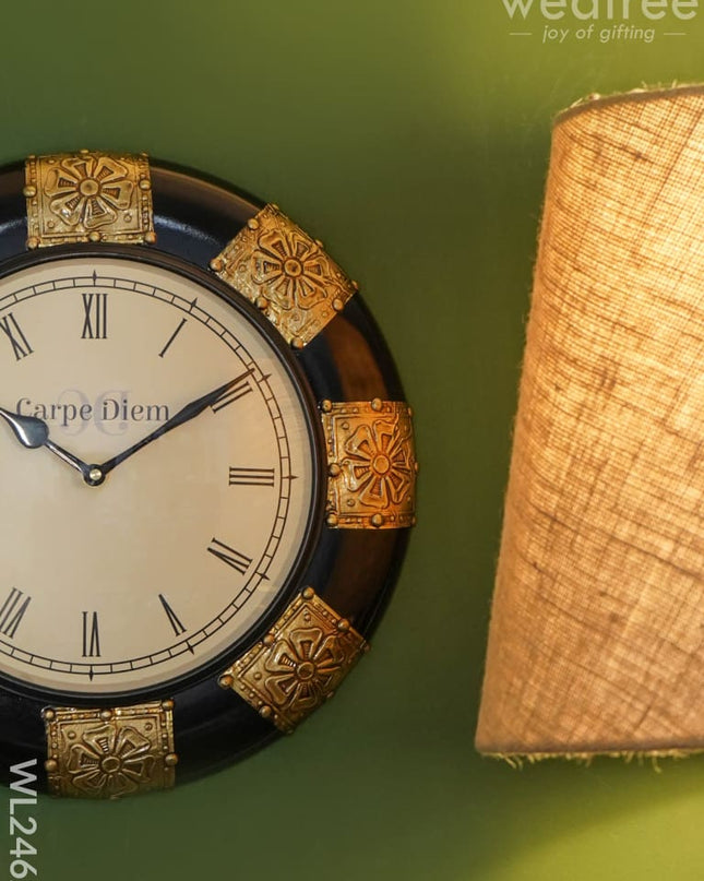 Wall Clock - Polished Brass In Black Base (12 Inch) Wl2462 Clocks