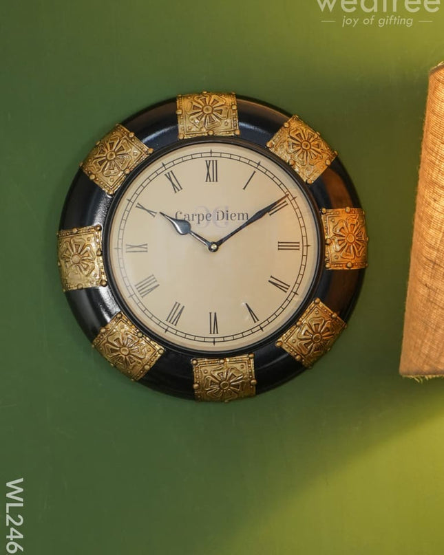 Wall Clock - Polished Brass In Black Base (12 Inch) Wl2462 Clocks