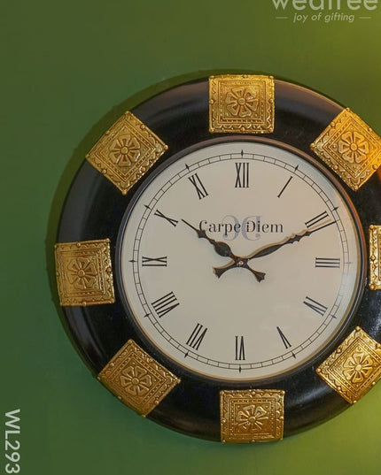 Wall Clock Polished Brass In Black Base - 18 Inch Wl2935 Clocks