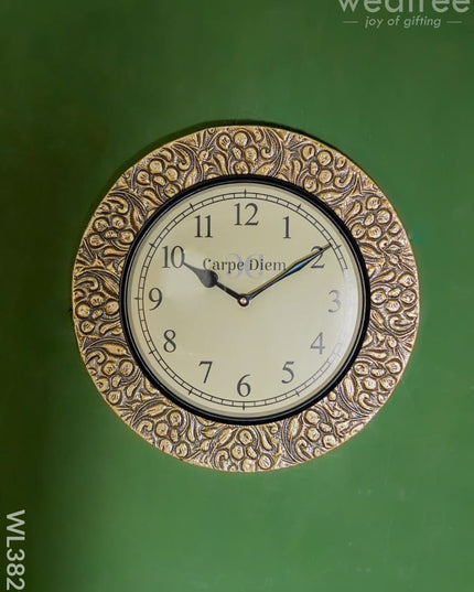 Wall Clocks -Embossed Brass With Floral Design (12 Inches) - Wl3829 Clocks