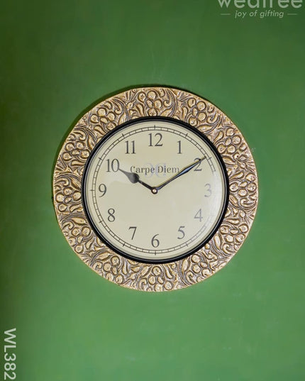 Wall Clocks -Embossed Brass With Floral Design (12 Inches) - Wl3829 Clocks