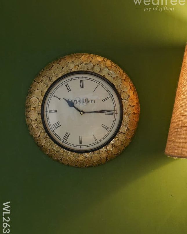 Wall Clock - Wooden Coin Designed Frame (12 Inch) Wl2630 Clocks