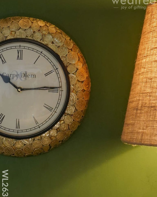 Wall Clock - Wooden Coin Designed Frame (12 Inch) Wl2630 Clocks