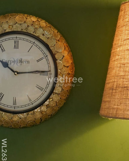 Wall Clock - Wooden Coin Designed Frame (12 Inch) Wl2630 Clocks