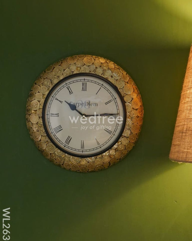 Wall Clock - Wooden Coin Designed Frame (12 Inch) Wl2630 Clocks