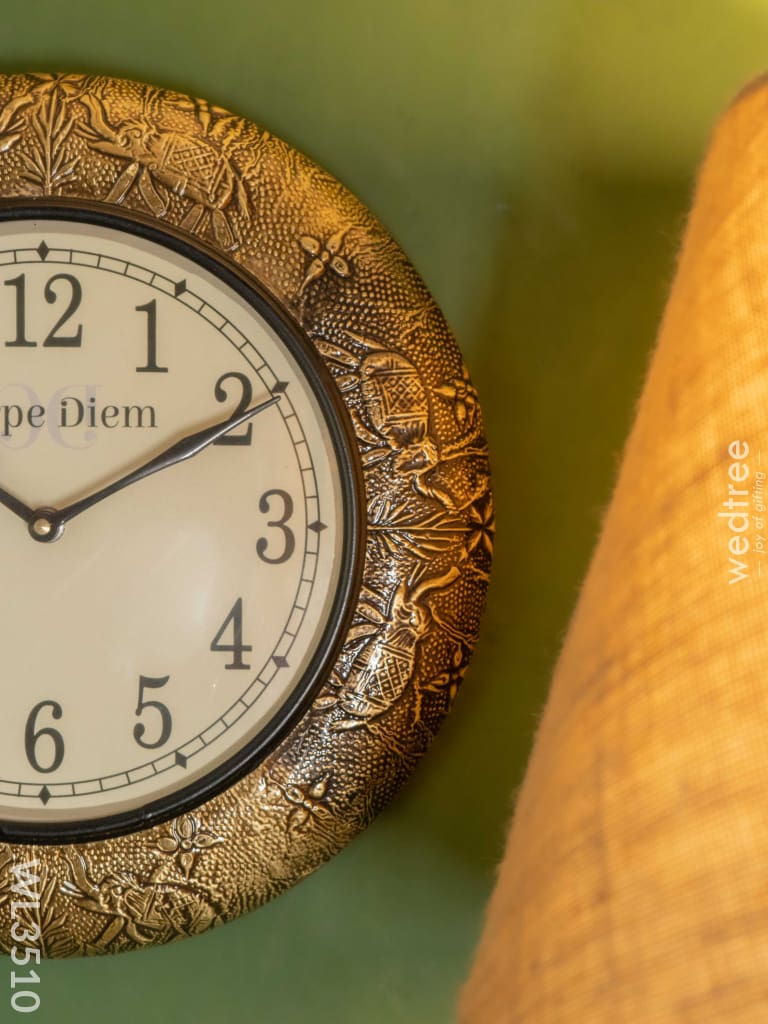 Wall Clocks - Embossed Brass With Elephant Design (12 Inch) Wl3510 Clocks