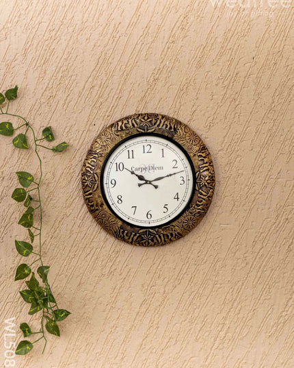 Wall Clocks - Embossed Brass with Elephant Design - 12 inch - WL5086 Wall Clocks
