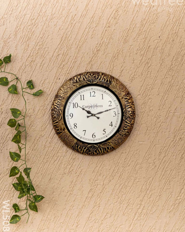 Wall Clocks - Embossed Brass with Elephant Design - 12 inch - WL5086 Wall Clocks
