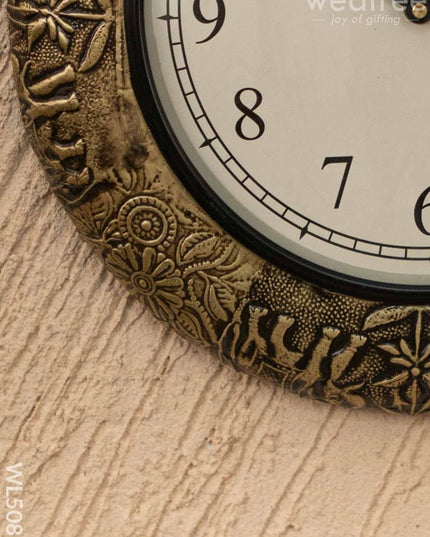 Wall Clocks - Embossed Brass with Elephant Design - 12 inch - WL5086 Wall Clocks