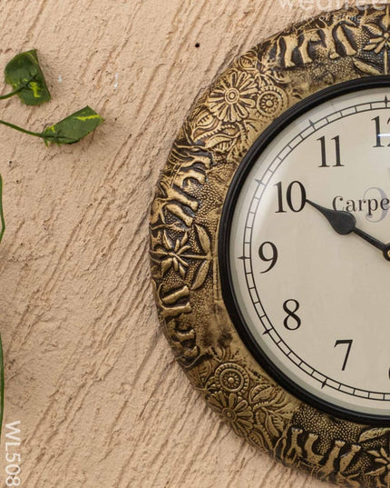 Wall Clocks - Embossed Brass with Elephant Design - 12 inch - WL5086 Wall Clocks