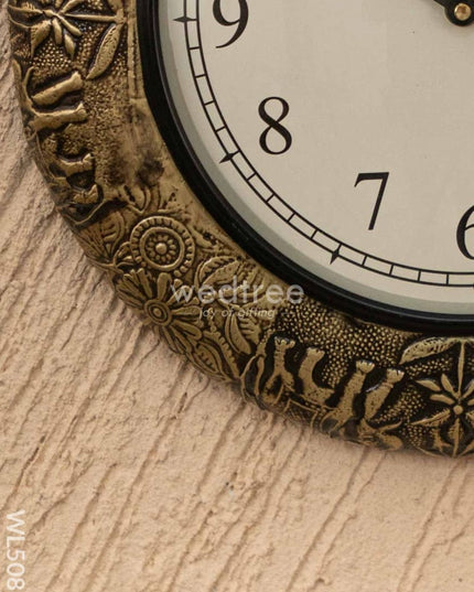 Wall Clocks - Embossed Brass with Elephant Design - 12 inch - WL5086 Wall Clocks