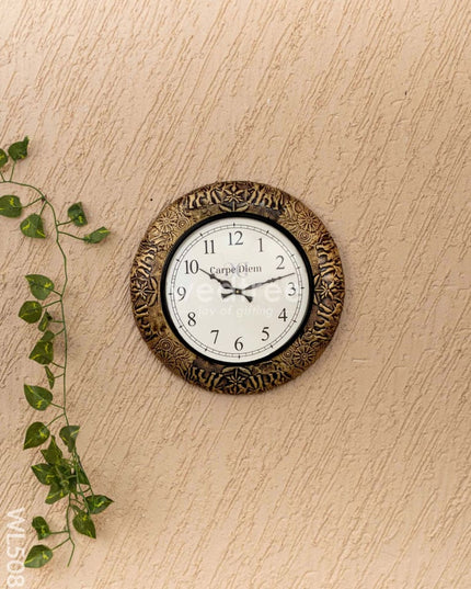 Wall Clocks - Embossed Brass with Elephant Design - 12 inch - WL5086 Wall Clocks