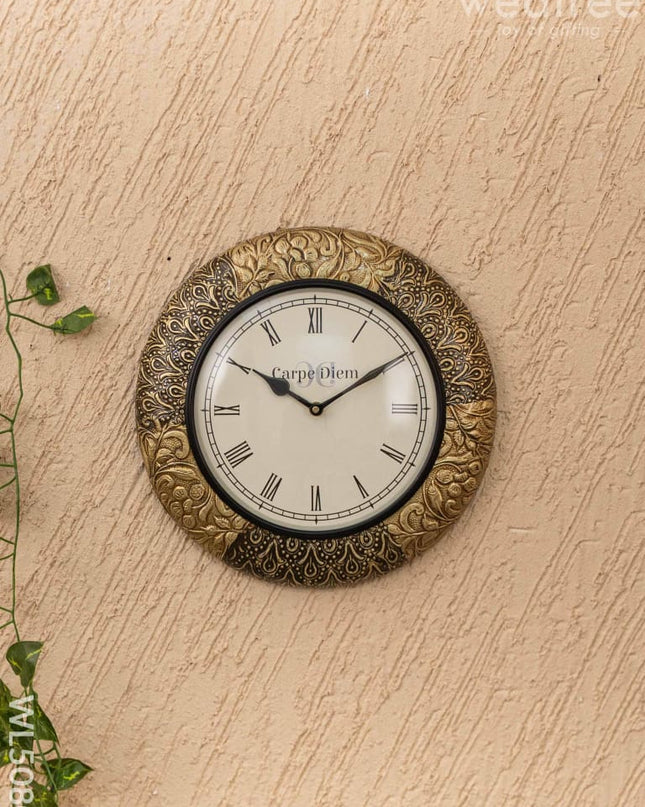 Wall Clocks - Embossed Brass with Floral Design - 12 inch - WL5080 Wall Clocks