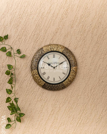Wall Clocks - Embossed Brass with Floral Design - 12 inch - WL5080 Wall Clocks