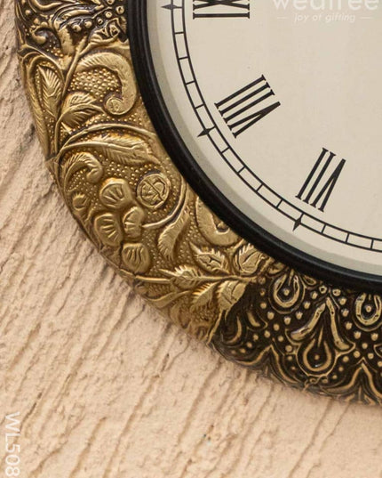 Wall Clocks - Embossed Brass with Floral Design - 12 inch - WL5080 Wall Clocks