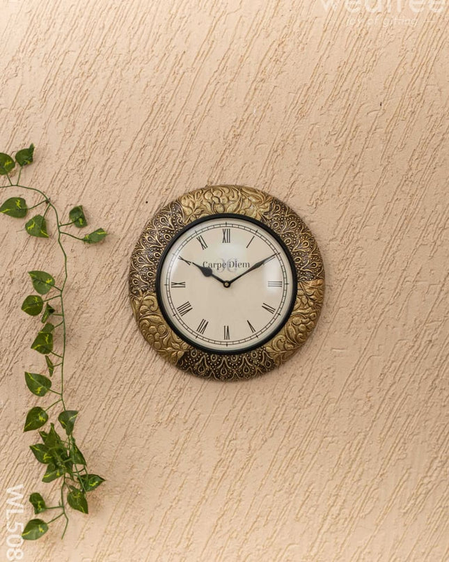 Wall Clocks - Embossed Brass with Floral Design - 12 inch - WL5080 Wall Clocks
