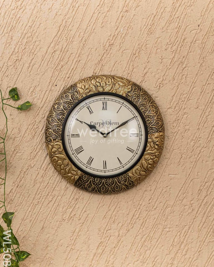 Wall Clocks - Embossed Brass with Floral Design - 12 inch - WL5080 Wall Clocks