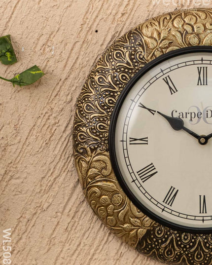 Wall Clocks - Embossed Brass with Floral Design - 12 inch - WL5080 Wall Clocks