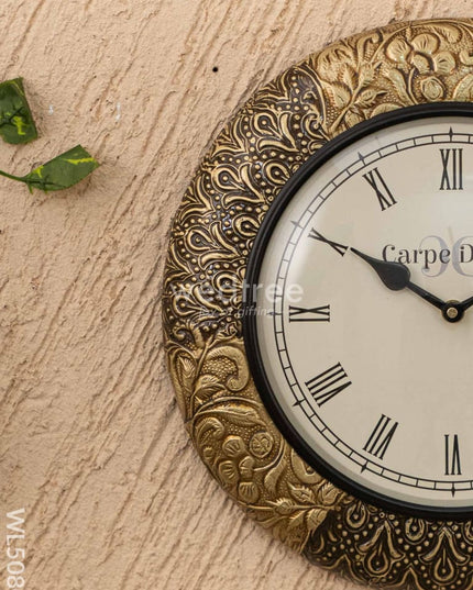 Wall Clocks - Embossed Brass with Floral Design - 12 inch - WL5080 Wall Clocks