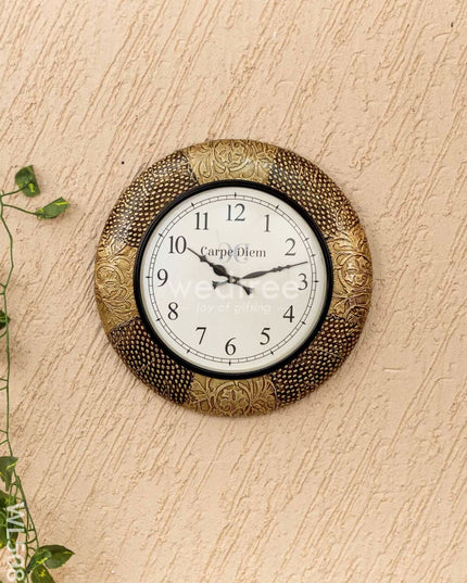 Wall Clocks - Embossed Brass with Floral Design - 12 inch - WL5081 Wall Clocks
