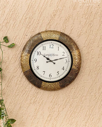 Wall Clocks - Embossed Brass with Floral Design - 12 inch - WL5081 Wall Clocks
