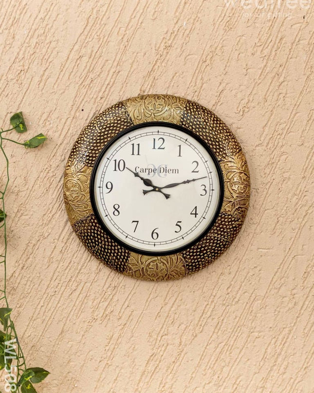Wall Clocks - Embossed Brass with Floral Design - 12 inch - WL5081 Wall Clocks