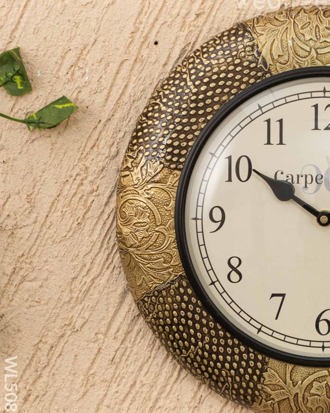 Wall Clocks - Embossed Brass with Floral Design - 12 inch - WL5081 Wall Clocks
