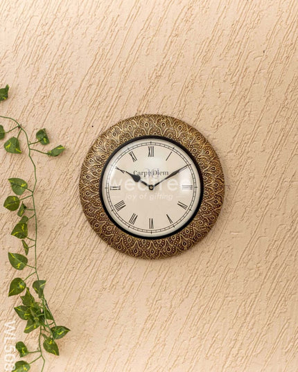 Wall Clocks - Embossed Brass with Floral Design - 12 inch - WL5085 Wall Clocks
