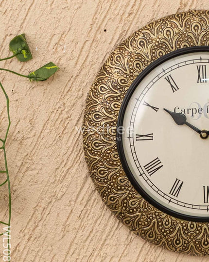 Wall Clocks - Embossed Brass with Floral Design - 12 inch - WL5085 Wall Clocks
