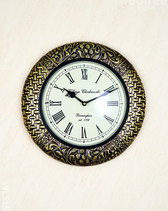Wall Clocks - Embossed Brass with Floral Design - 12 inch - WL5150 - Wall Clocks