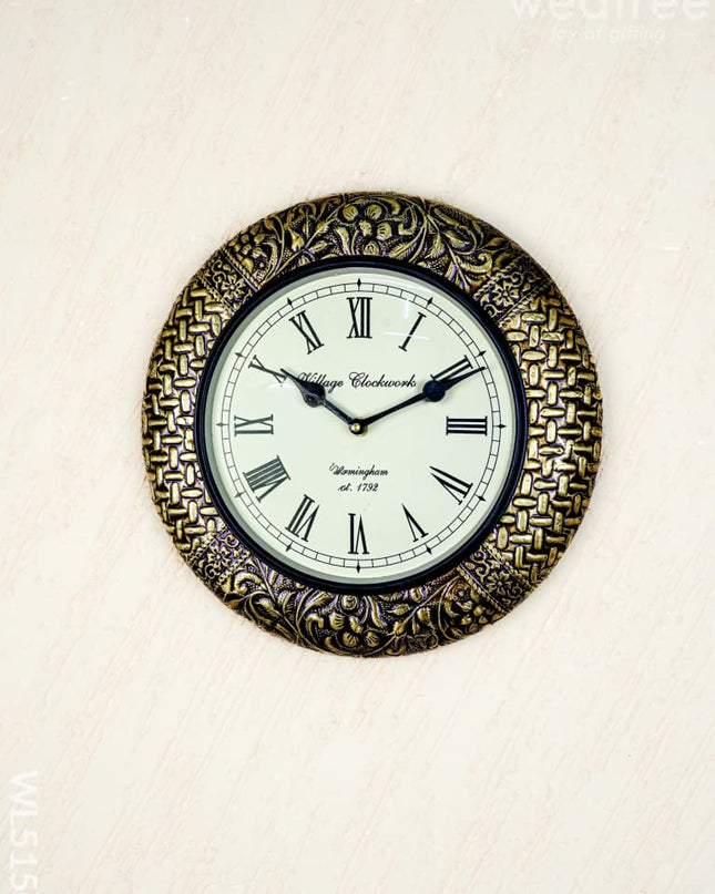 Wall Clocks - Embossed Brass with Floral Design - 12 inch - WL5150 - Wall Clocks