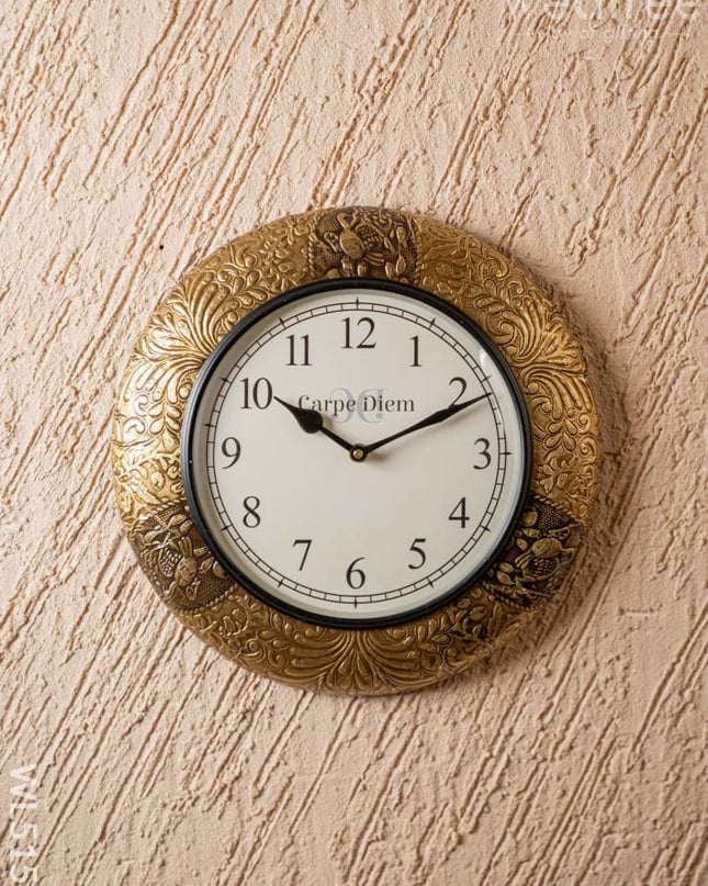 Wall Clocks - Embossed Brass with Floral Design - 12 inch - WL5151 Wall Clocks