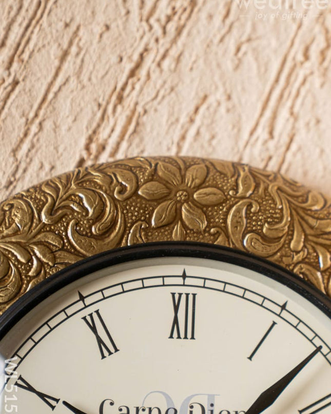 Wall Clocks - Embossed Brass with Floral Design - 12 inch - WL5152 Wall Clocks