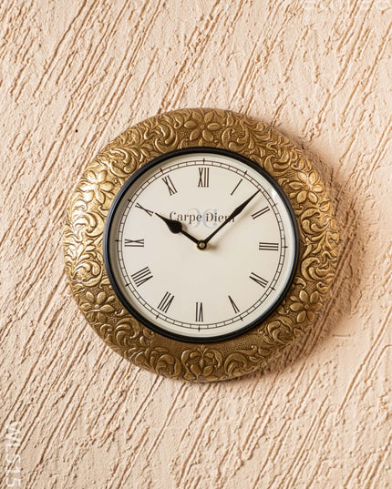 Wall Clocks - Embossed Brass with Floral Design - 12 inch - WL5152 Wall Clocks