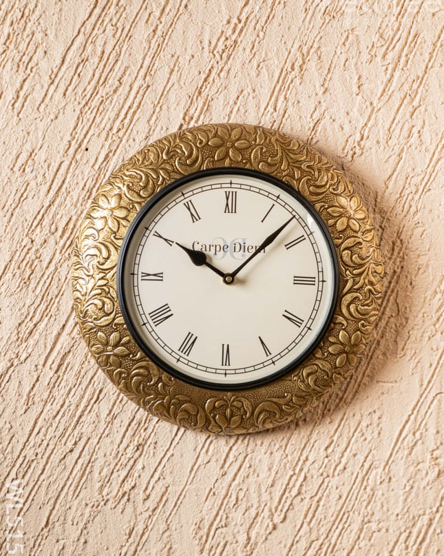 Wall Clocks - Embossed Brass with Floral Design - 12 inch - WL5152 Wall Clocks