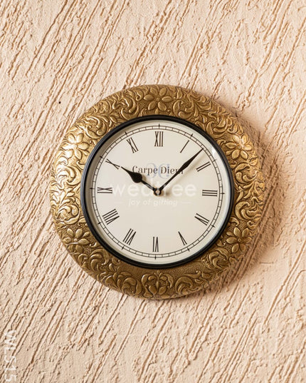 Wall Clocks - Embossed Brass with Floral Design - 12 inch - WL5152 Wall Clocks