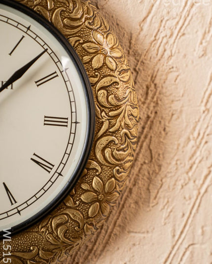 Wall Clocks - Embossed Brass with Floral Design - 12 inch - WL5152 Wall Clocks