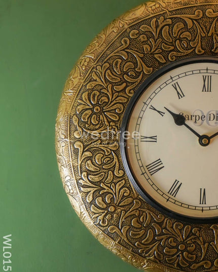 Wall Clocks -Embossed Brass With Floral Design (12 Inches) - Wl0152 Clocks