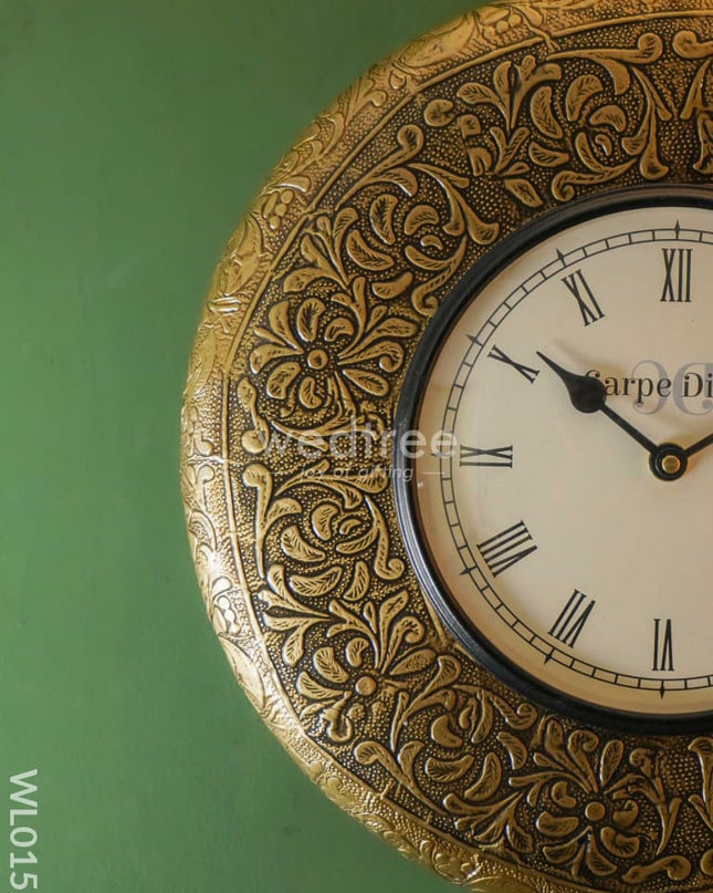 Wall Clocks -Embossed Brass With Floral Design (12 Inches) - Wl0152 Clocks