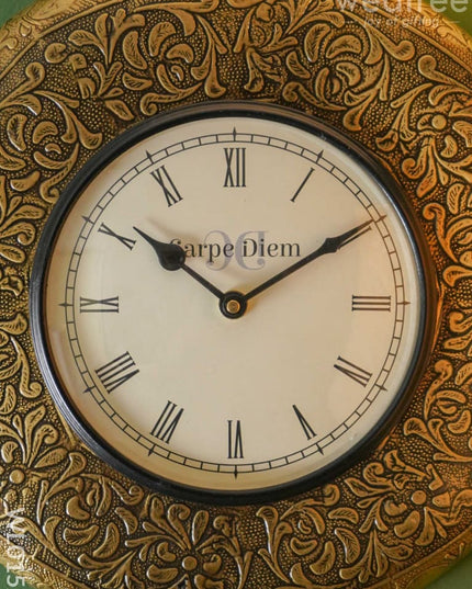 Wall Clocks -Embossed Brass With Floral Design (12 Inches) - Wl0152 Clocks