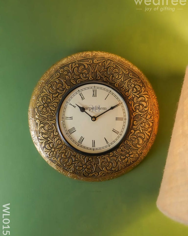 Wall Clocks -Embossed Brass With Floral Design (12 Inches) - Wl0152 Clocks