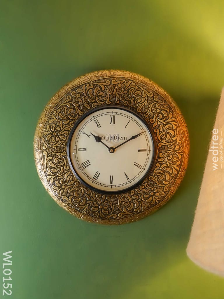 Wall Clocks -Embossed Brass With Floral Design (12 Inches) - Wl0152 Clocks