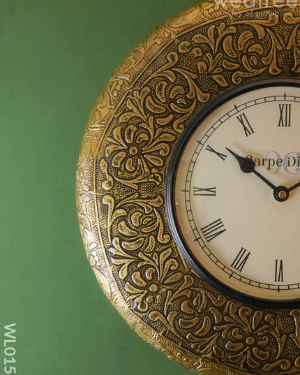 Wall Clocks -Embossed Brass With Floral Design (12 Inches) - Wl0152 Clocks