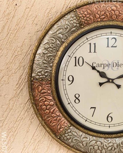 Wall Clocks - Embossed Brass with Floral Design - 18 inch - WL5076 Wall Clocks